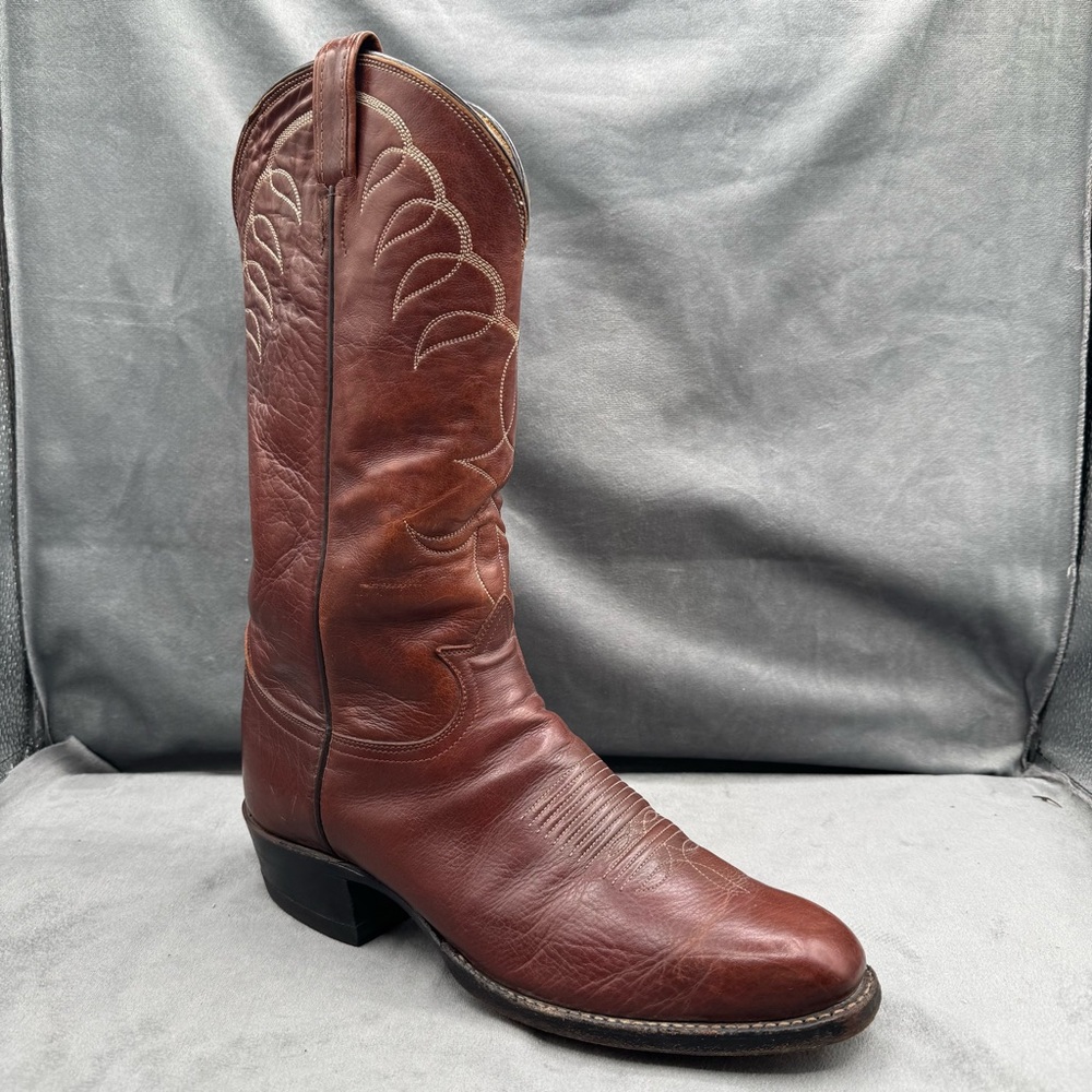 Vintage Tony Lama Cowboy Boots Men’s Size 8.5 Brown‎ Leather Western Embroidered